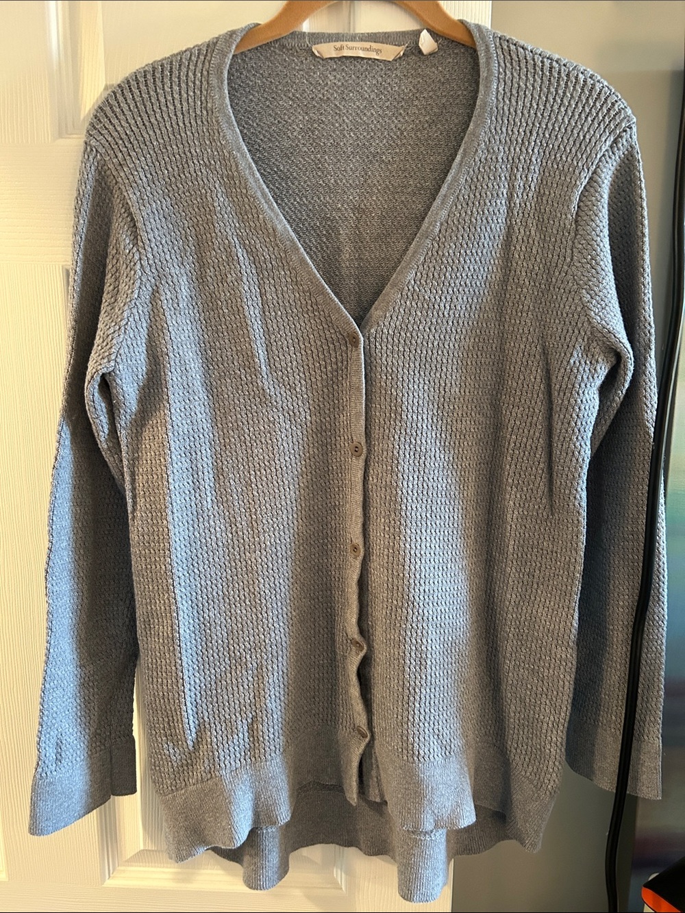 Soft Surroundings Light Blue Textured V‑Neck Button Cardigan